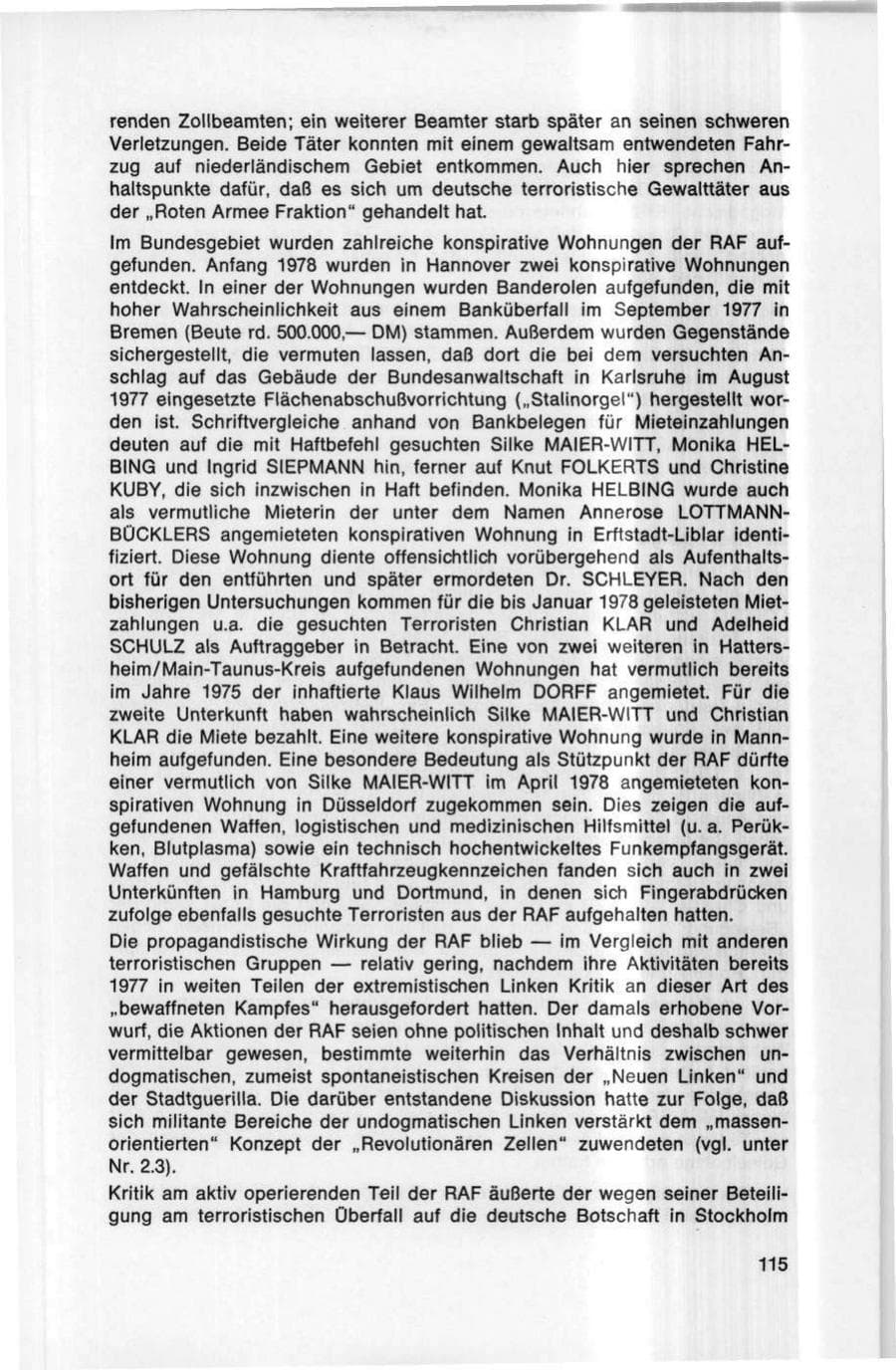 Seite 115 des Verfassungsschutzbericht 1978 Bund