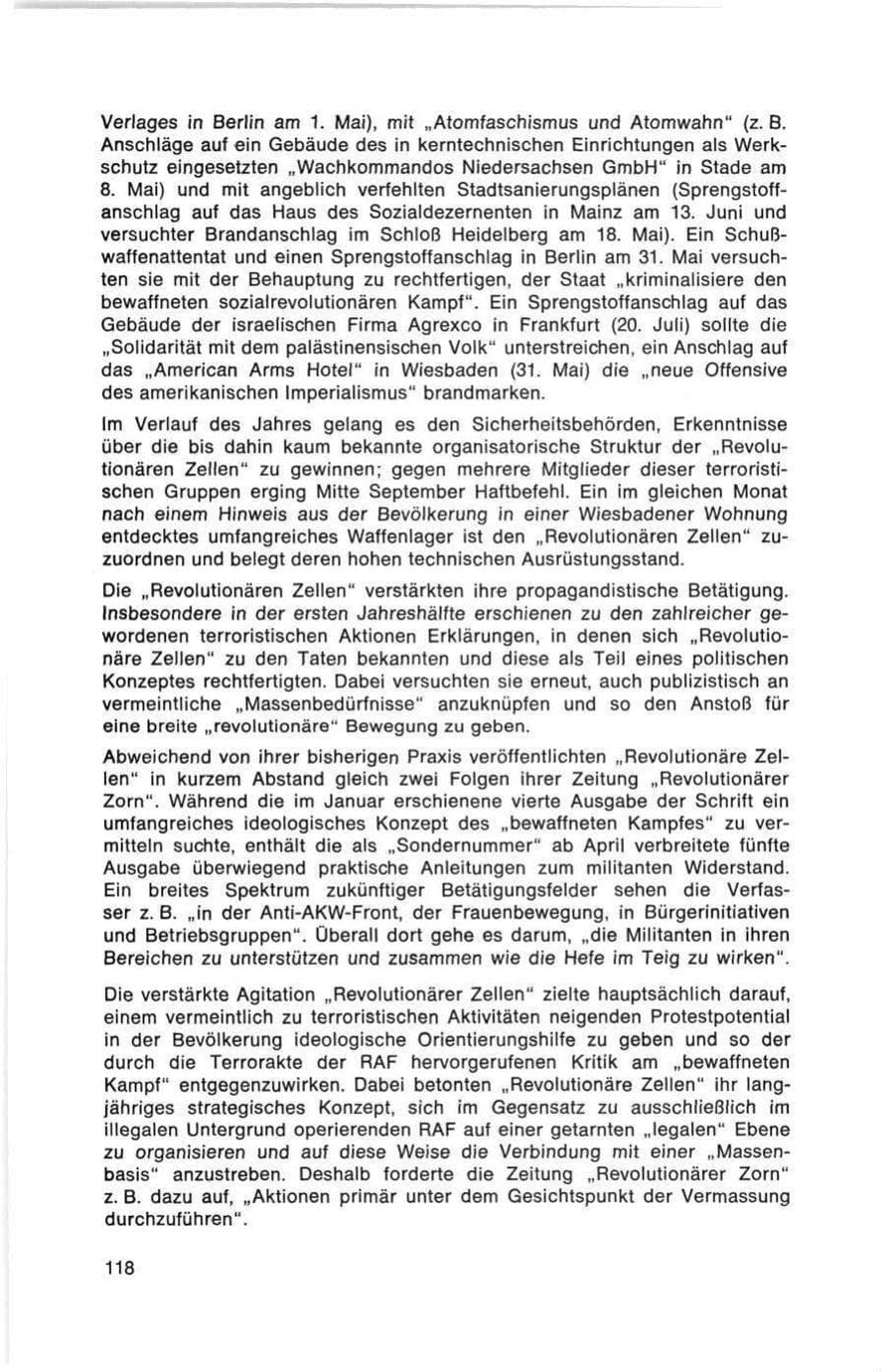 Seite 118 des Verfassungsschutzbericht 1978 Bund