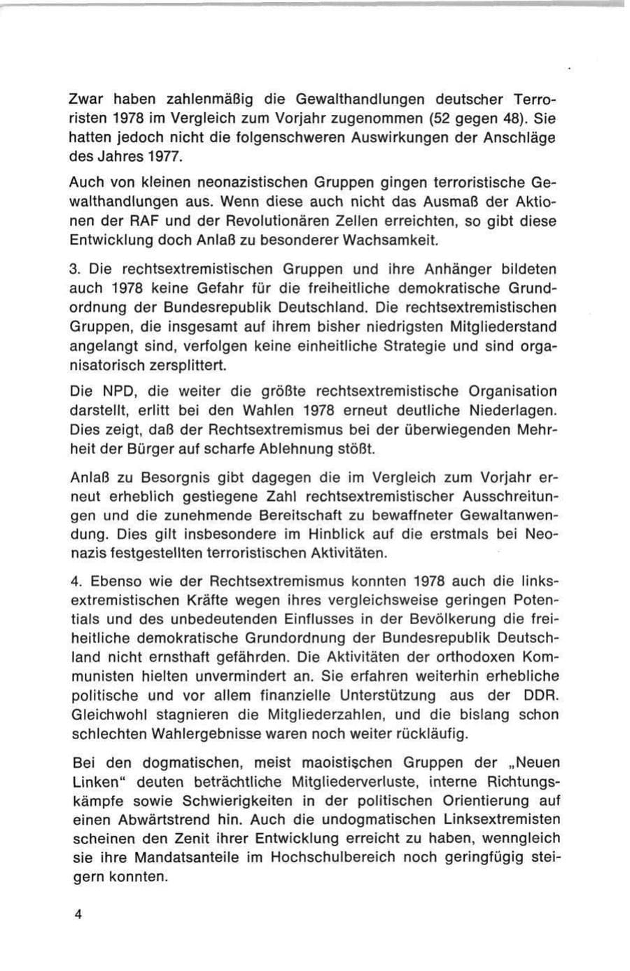 Seite 4 des Verfassungsschutzbericht 1978 Bund