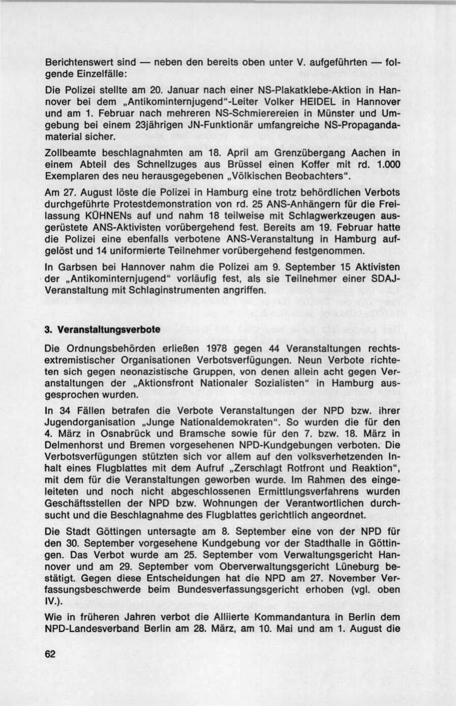 Seite 62 des Verfassungsschutzbericht 1978 Bund