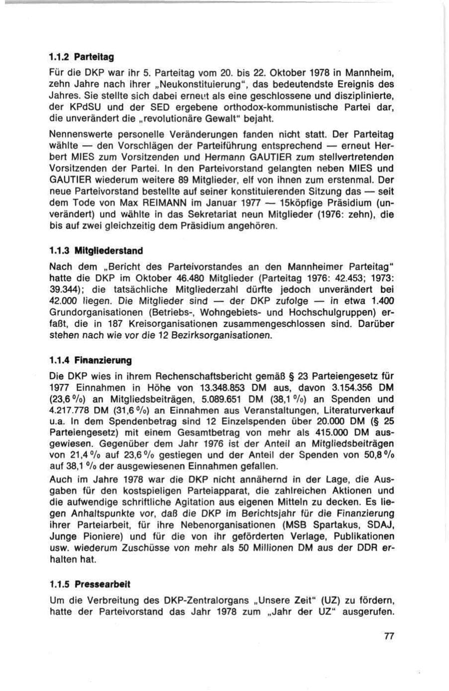 Seite 77 des Verfassungsschutzbericht 1978 Bund