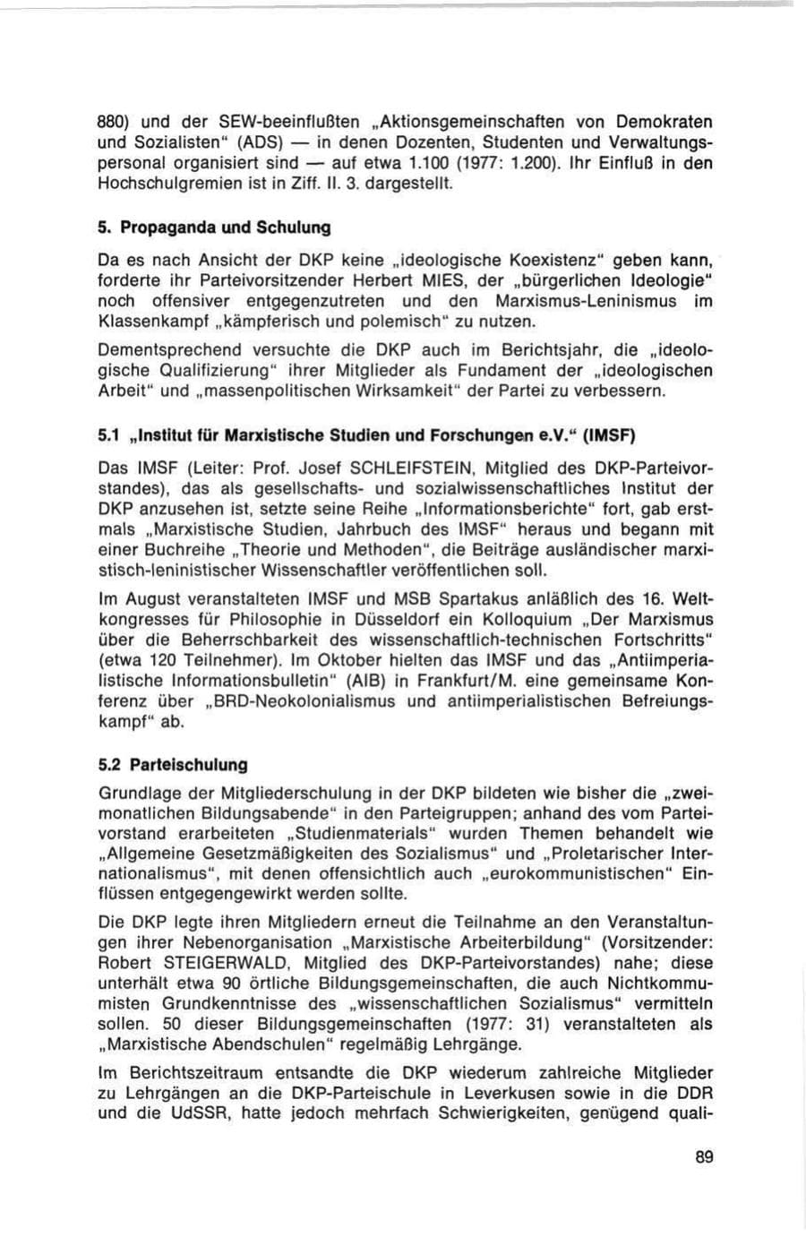 Seite 89 des Verfassungsschutzbericht 1978 Bund