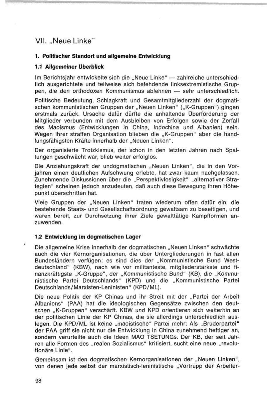 Seite 98 des Verfassungsschutzbericht 1978 Bund