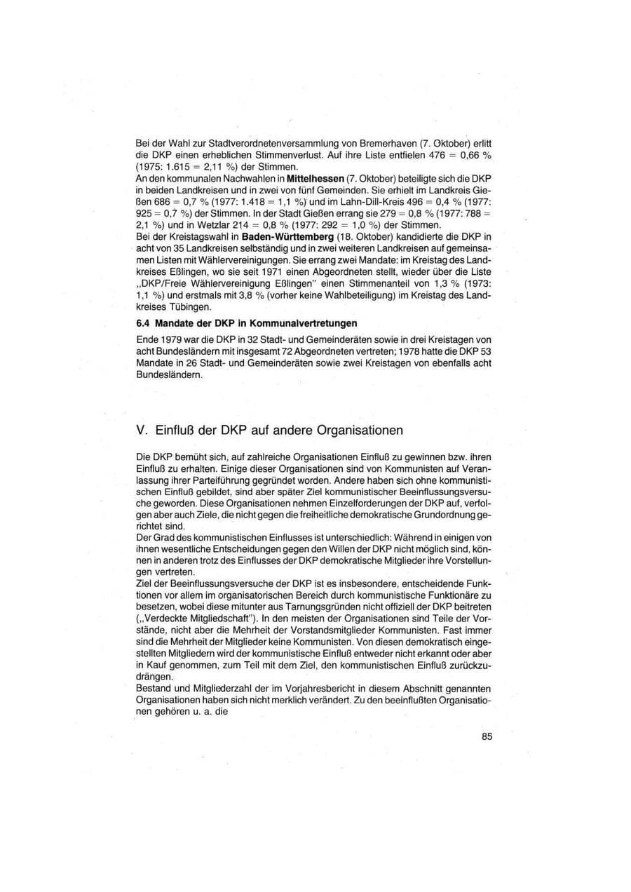 Seite 85 des Verfassungsschutzbericht 1979 Bund