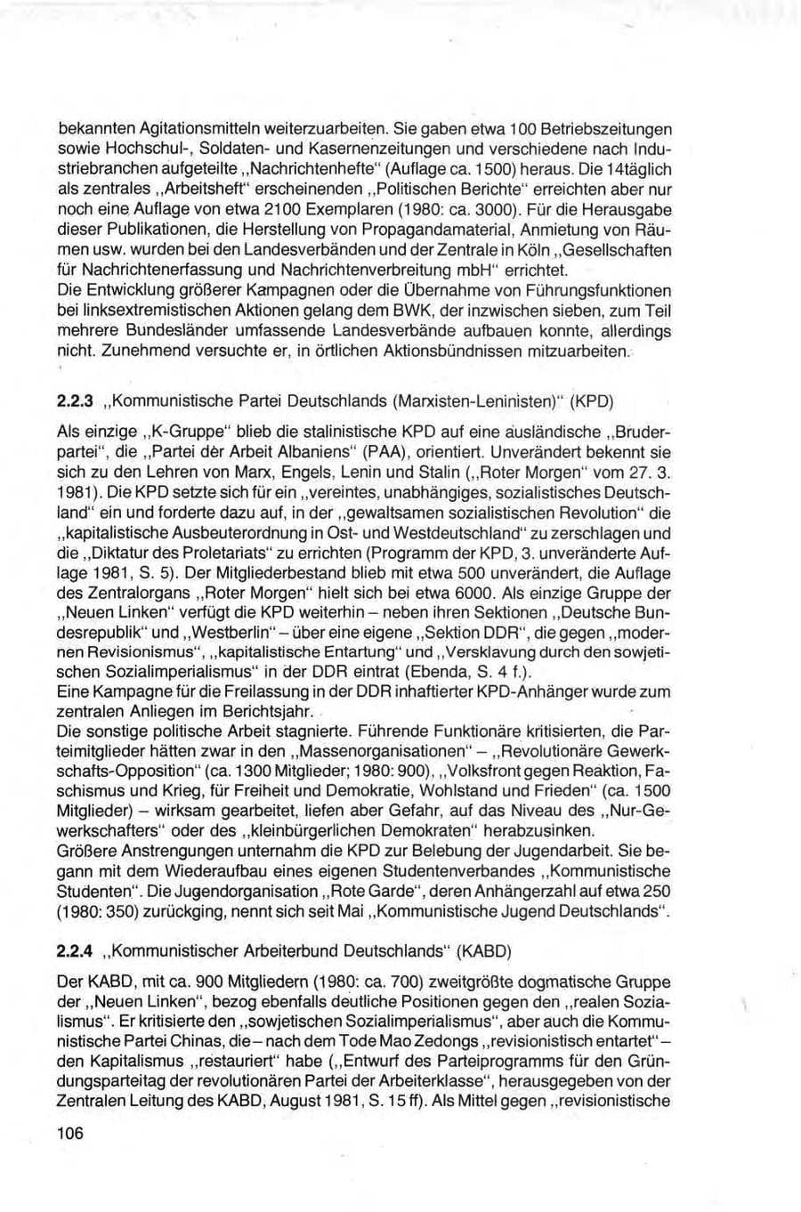 Seite 106 des Verfassungsschutzbericht 1981 Bund