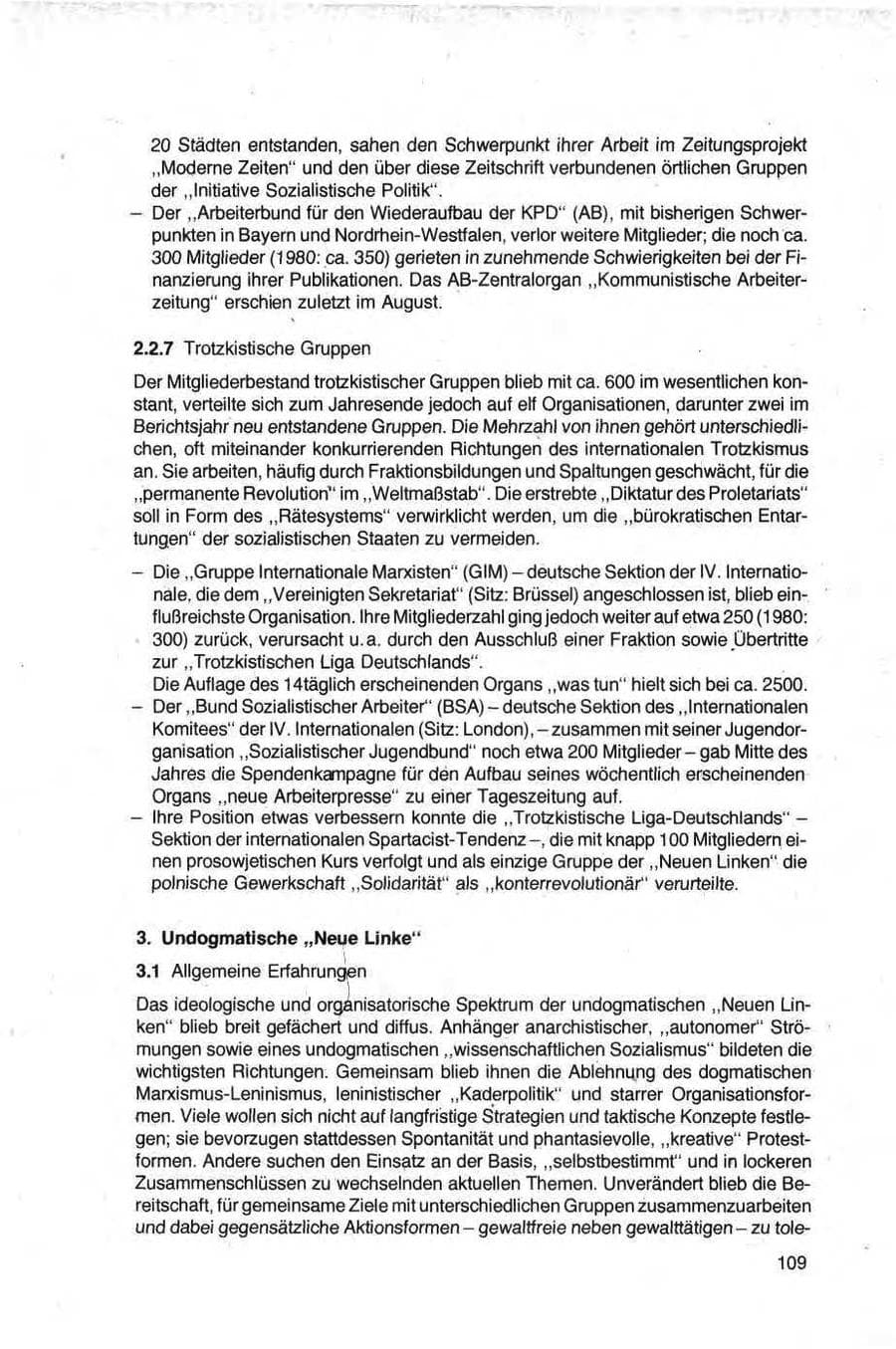 Seite 109 des Verfassungsschutzbericht 1981 Bund