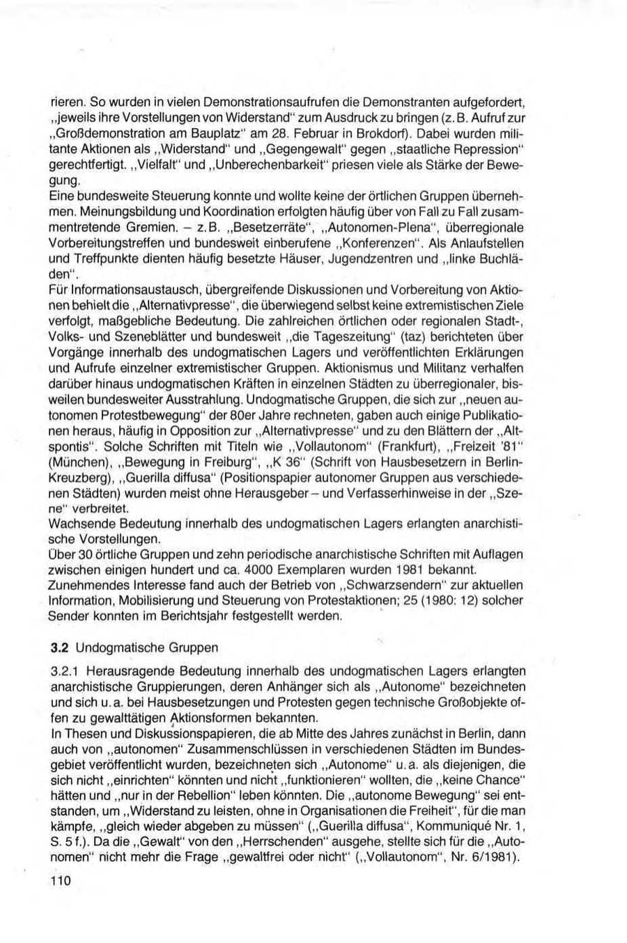 Seite 110 des Verfassungsschutzbericht 1981 Bund