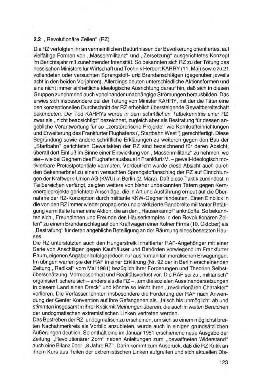 Seite 123 des Verfassungsschutzbericht 1981 Bund