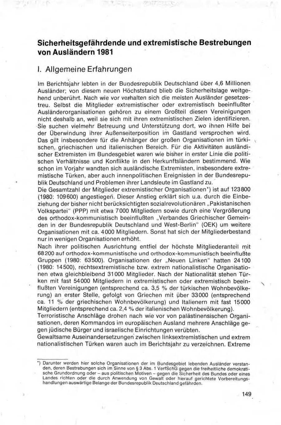 Seite 149 des Verfassungsschutzbericht 1981 Bund