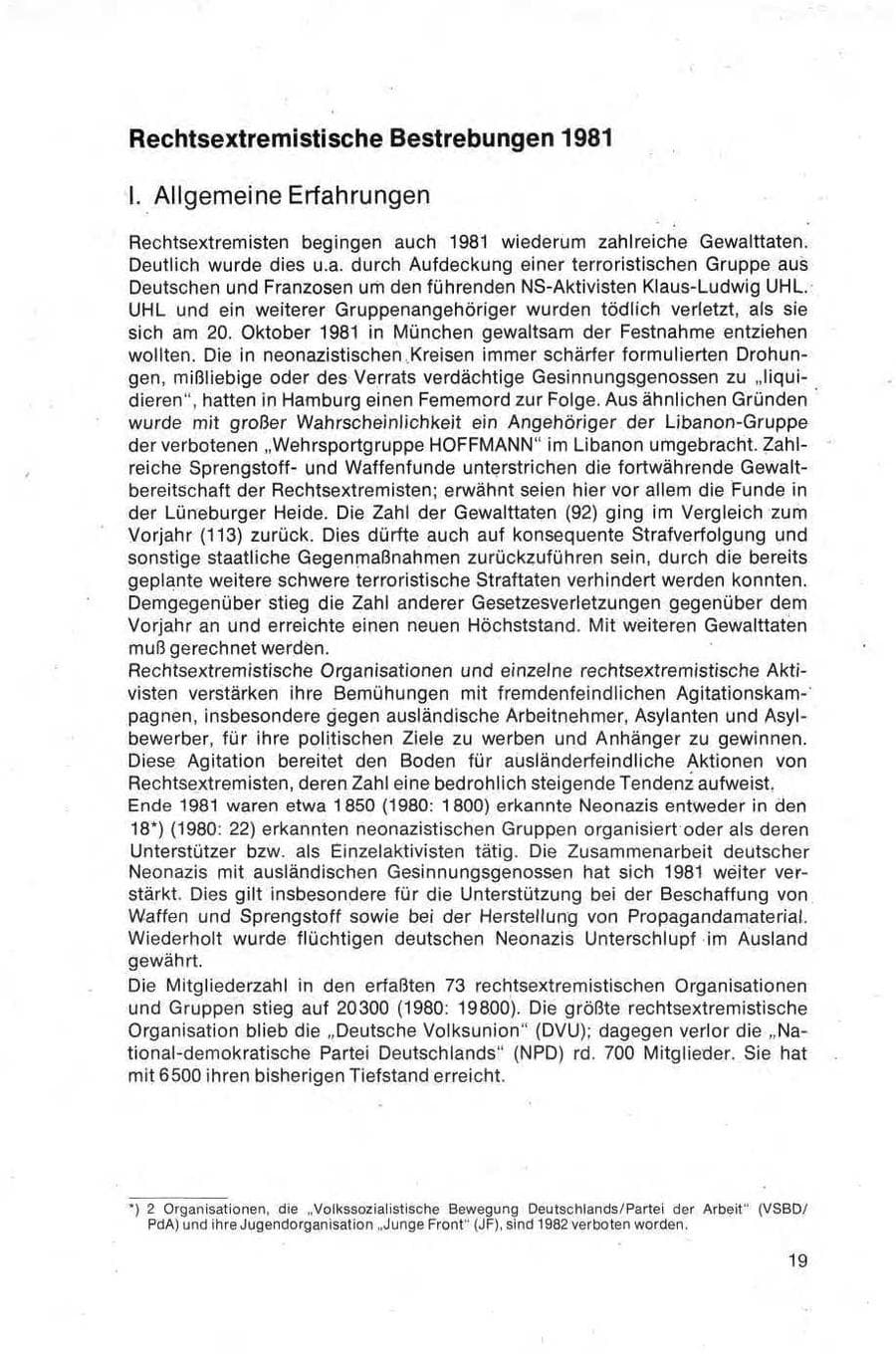 Seite 19 des Verfassungsschutzbericht 1981 Bund
