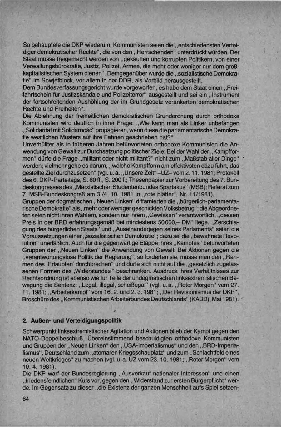 Seite 64 des Verfassungsschutzbericht 1981 Bund