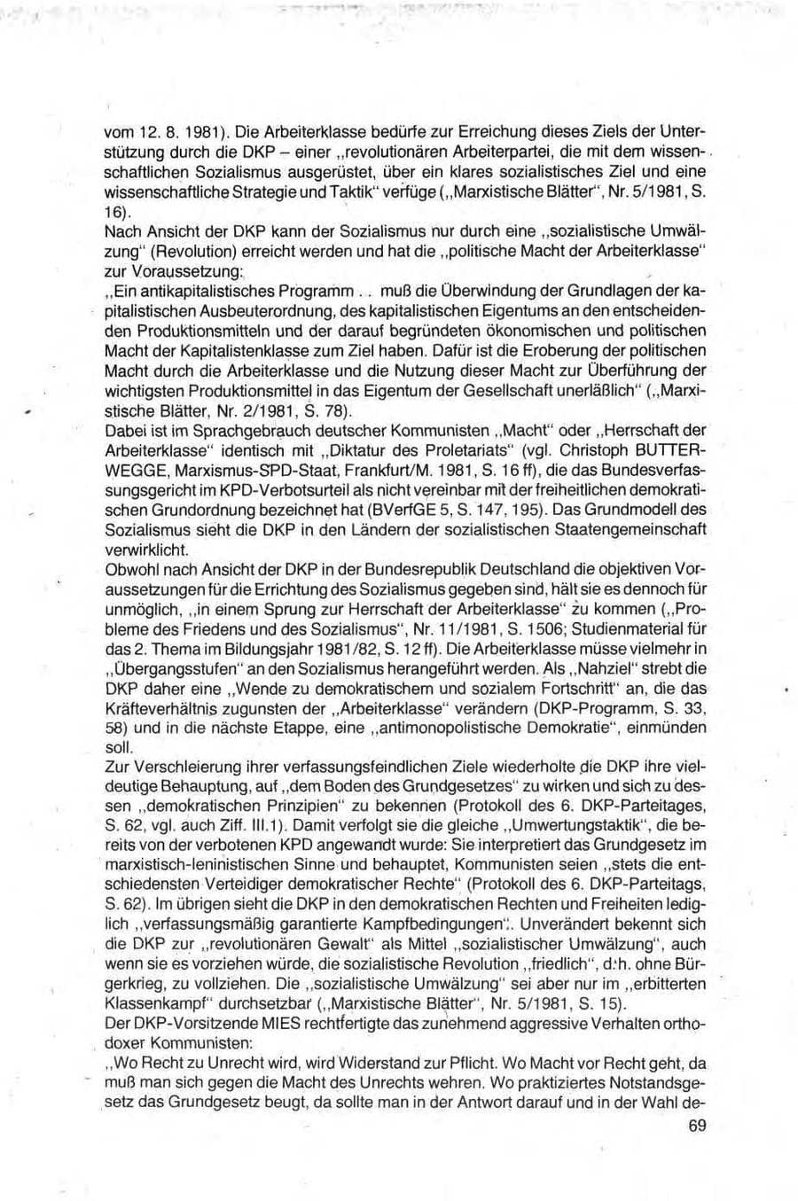 Seite 69 des Verfassungsschutzbericht 1981 Bund