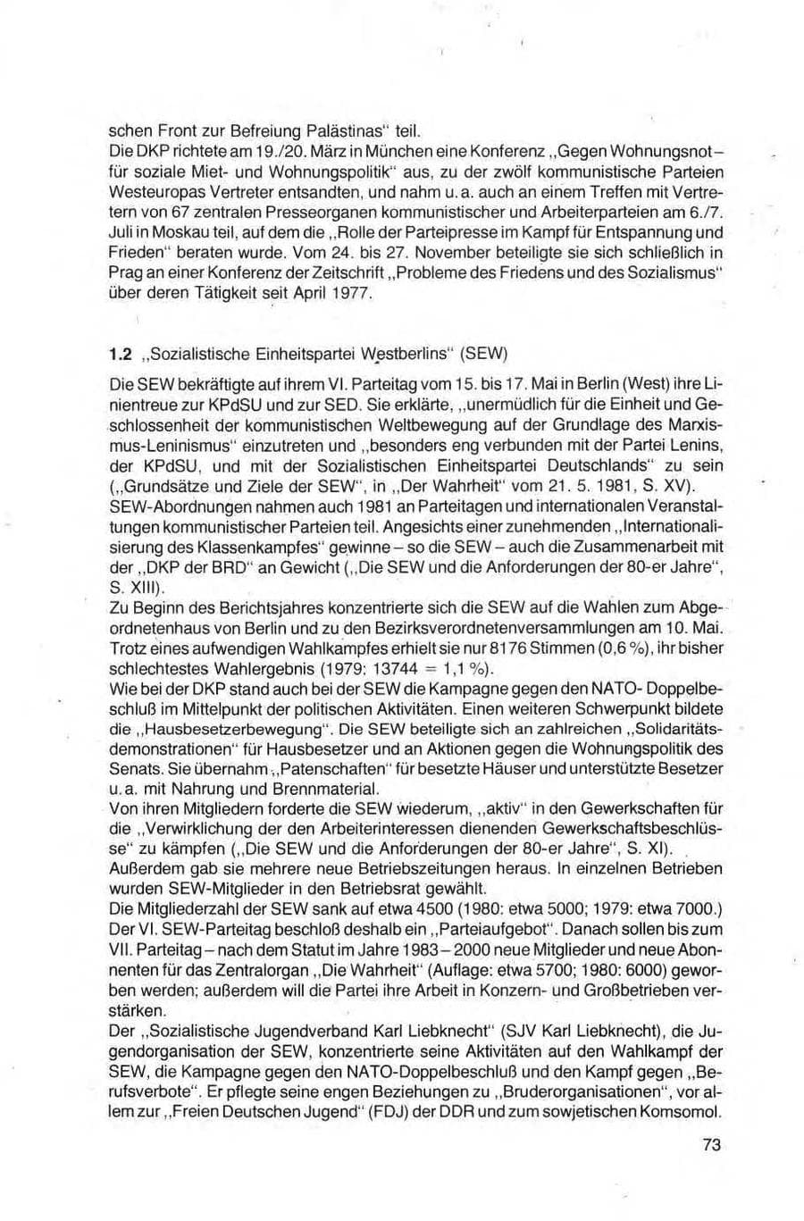 Seite 73 des Verfassungsschutzbericht 1981 Bund