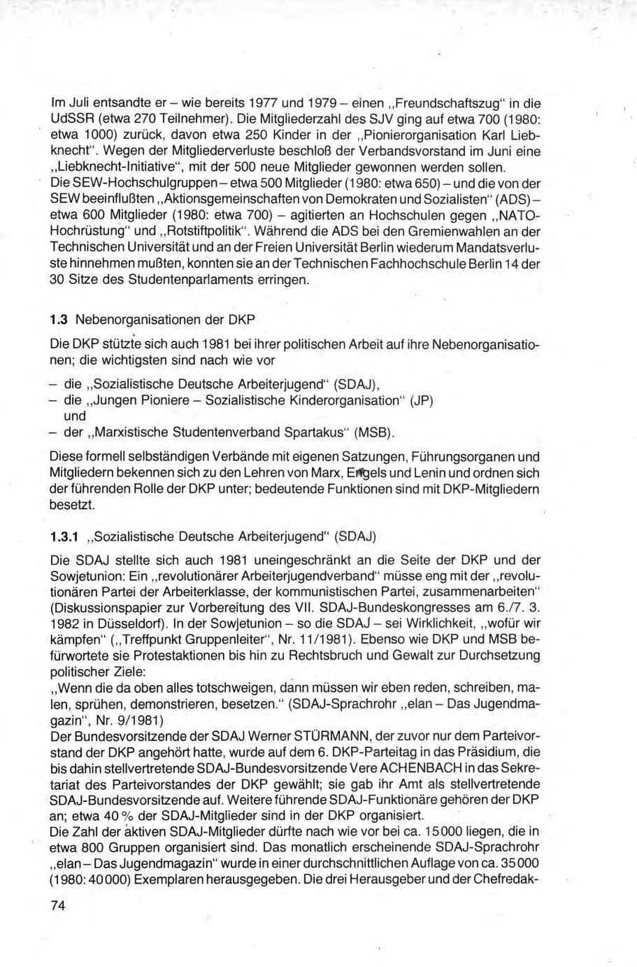 Seite 74 des Verfassungsschutzbericht 1981 Bund