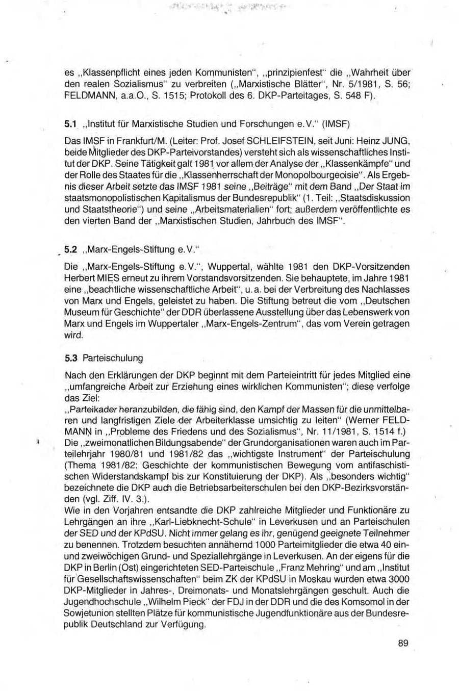 Seite 89 des Verfassungsschutzbericht 1981 Bund
