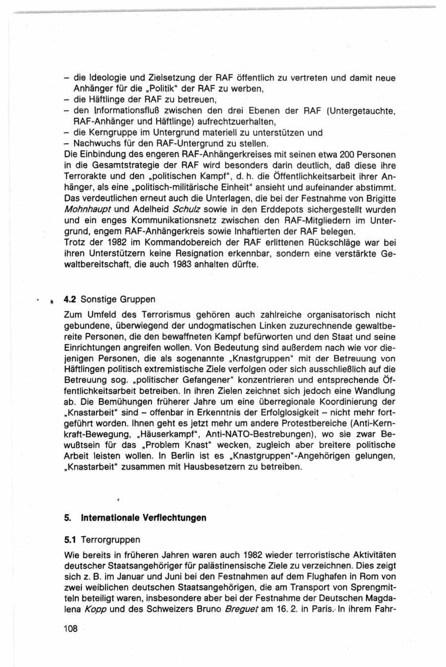 Seite 108 des Verfassungsschutzbericht 1982 Bund