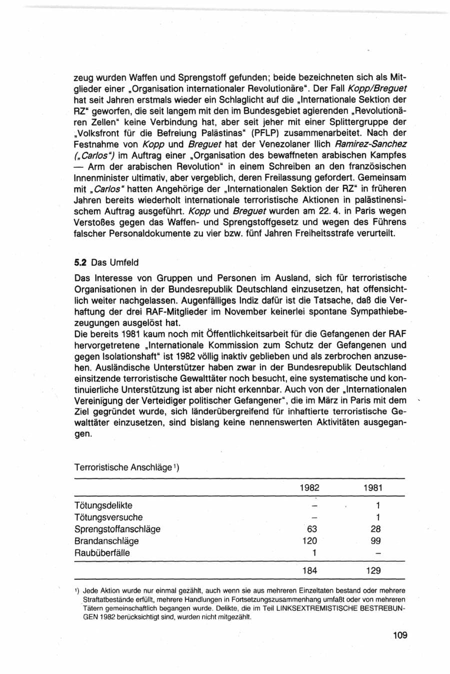 Seite 109 des Verfassungsschutzbericht 1982 Bund