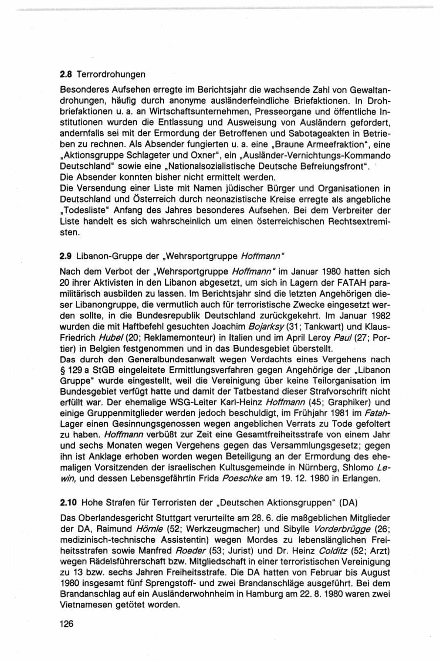 Seite 126 des Verfassungsschutzbericht 1982 Bund