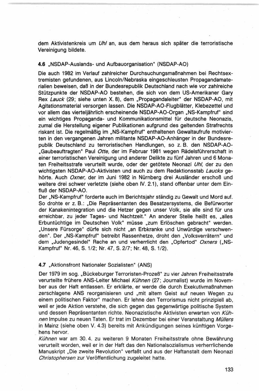 Seite 133 des Verfassungsschutzbericht 1982 Bund