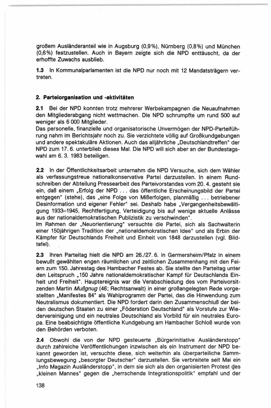 Seite 138 des Verfassungsschutzbericht 1982 Bund