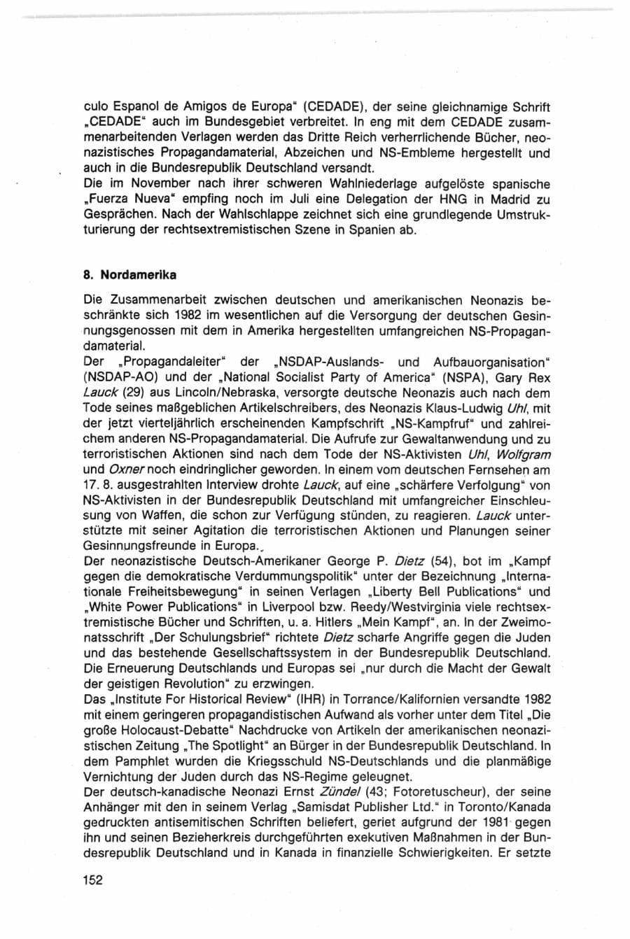 Seite 152 des Verfassungsschutzbericht 1982 Bund