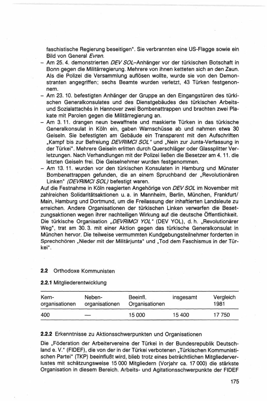 Seite 175 des Verfassungsschutzbericht 1982 Bund