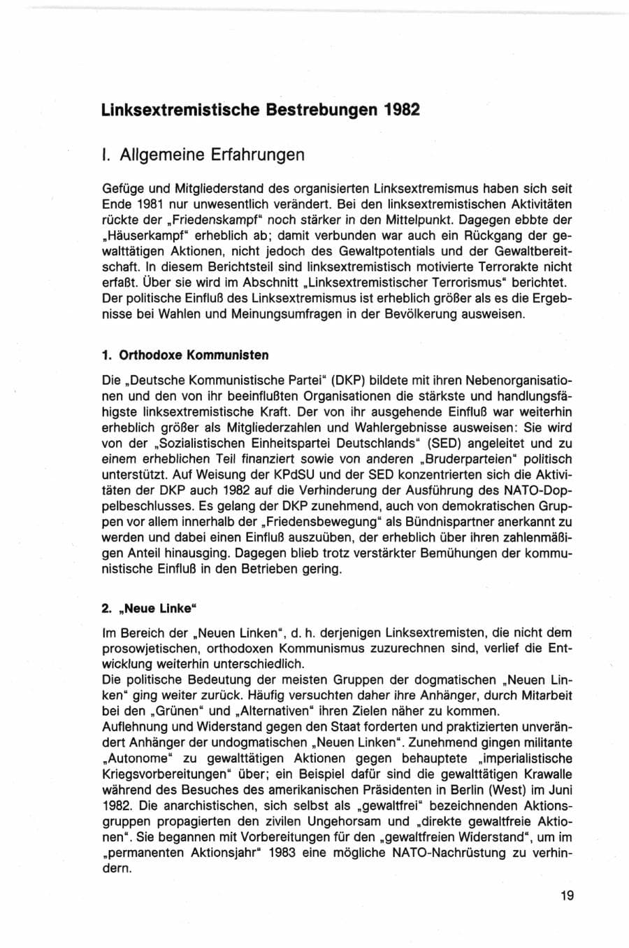 Seite 19 des Verfassungsschutzbericht 1982 Bund