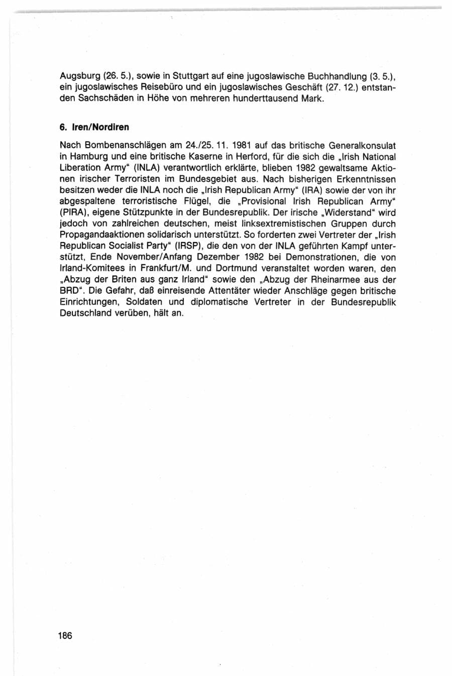 Seite 186 des Verfassungsschutzbericht 1982 Bund