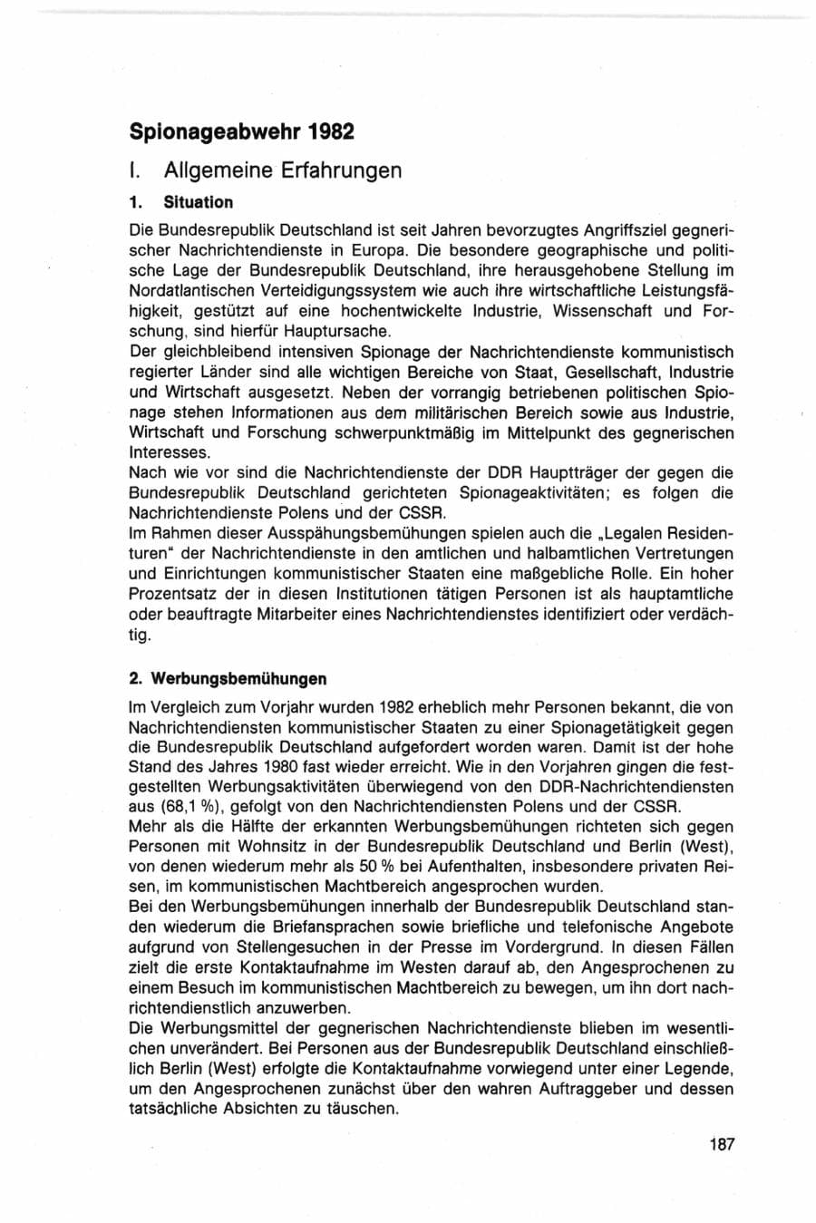 Seite 187 des Verfassungsschutzbericht 1982 Bund