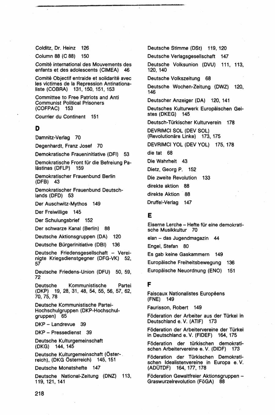 Seite 218 des Verfassungsschutzbericht 1982 Bund