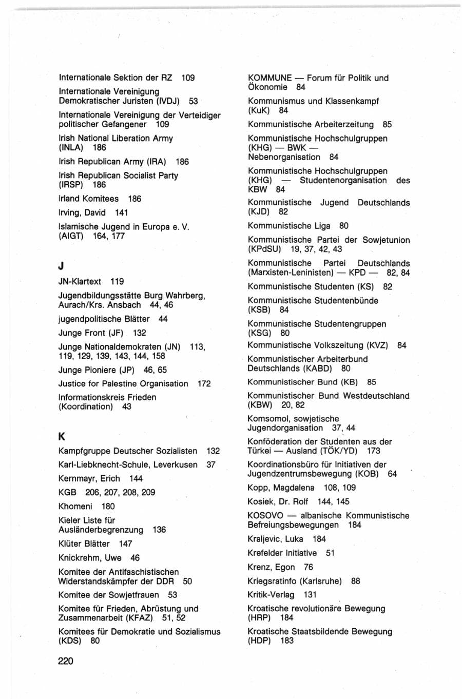 Seite 220 des Verfassungsschutzbericht 1982 Bund