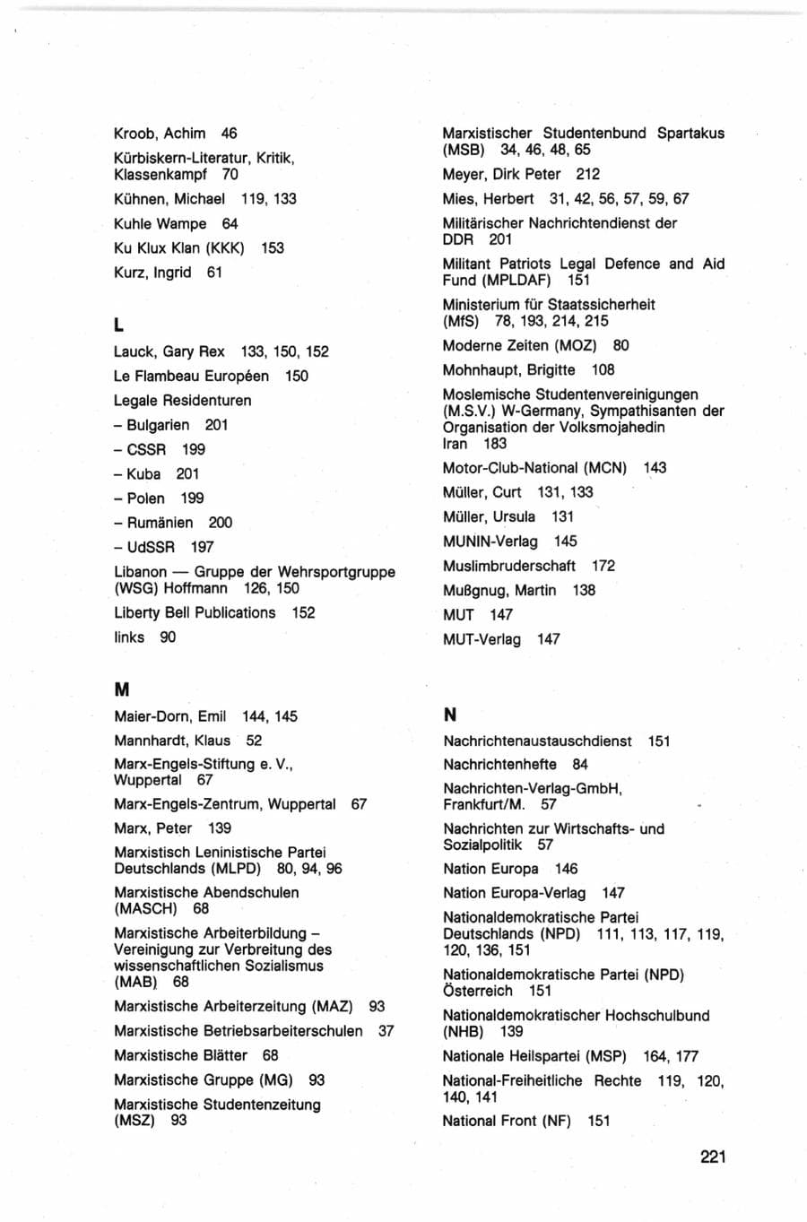 Seite 221 des Verfassungsschutzbericht 1982 Bund