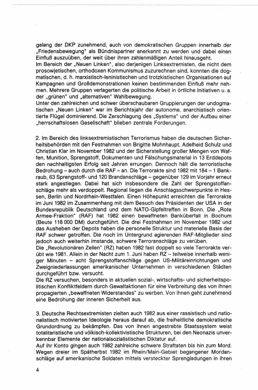 Seite 4 des Verfassungsschutzbericht 1982 Bund