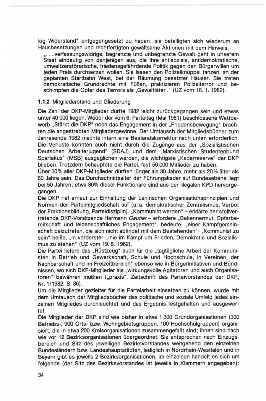 Seite 34 des Verfassungsschutzbericht 1982 Bund