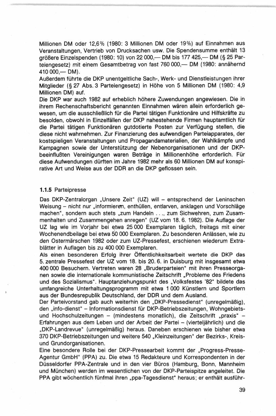 Seite 39 des Verfassungsschutzbericht 1982 Bund