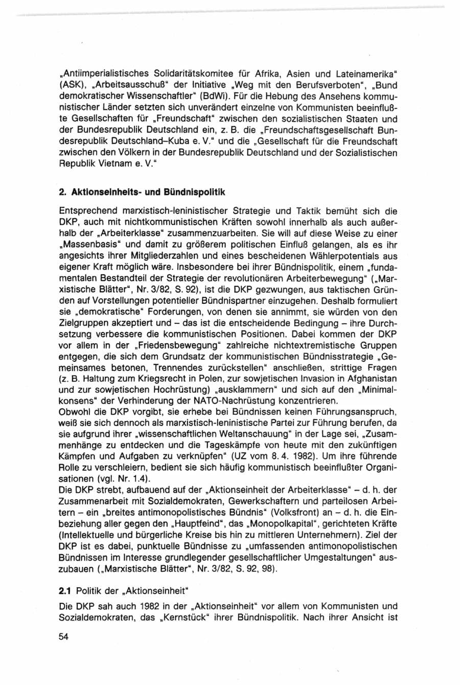 Seite 54 des Verfassungsschutzbericht 1982 Bund