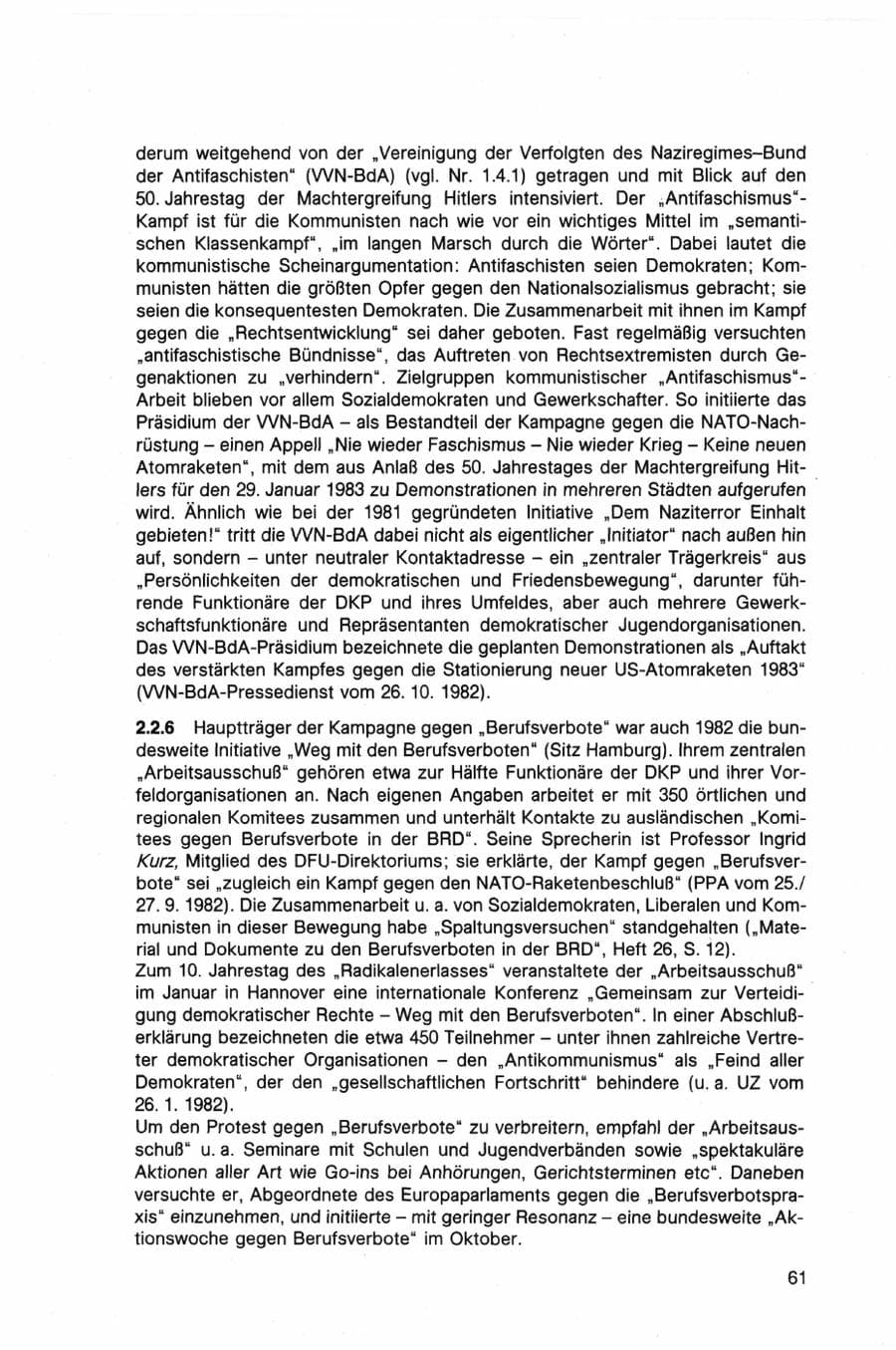 Seite 61 des Verfassungsschutzbericht 1982 Bund