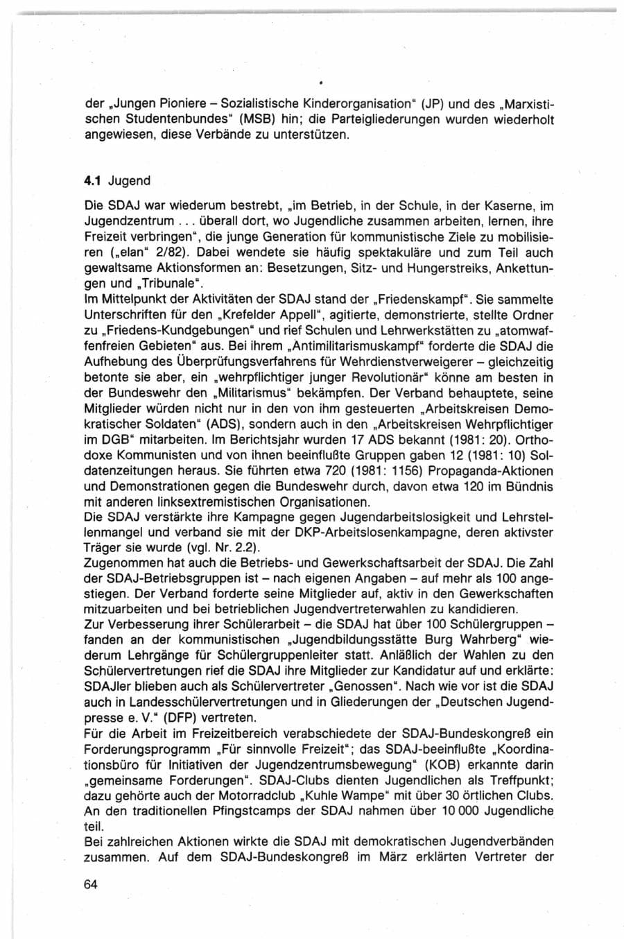 Seite 64 des Verfassungsschutzbericht 1982 Bund