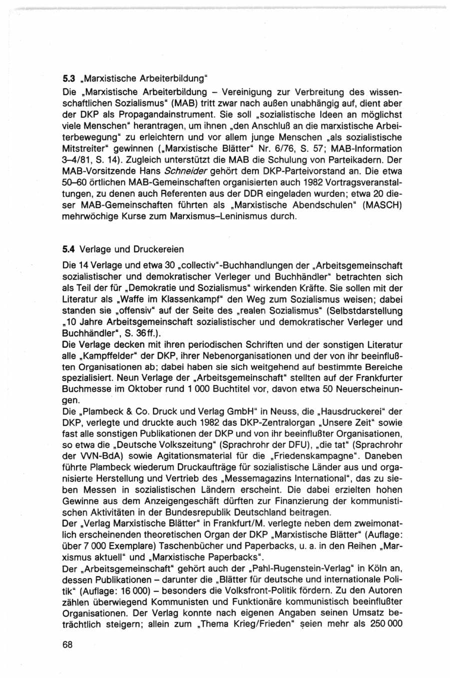 Seite 68 des Verfassungsschutzbericht 1982 Bund