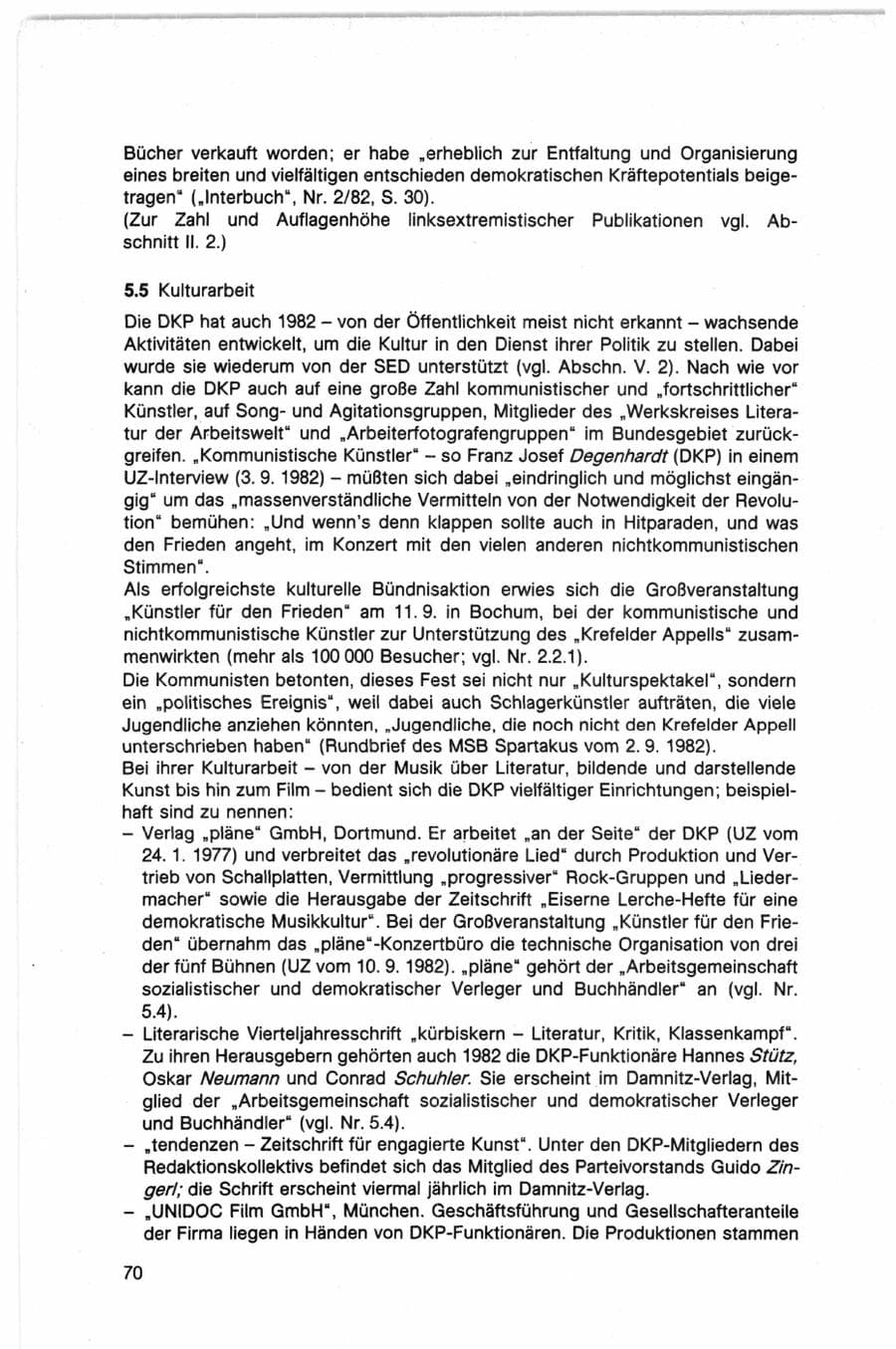 Seite 70 des Verfassungsschutzbericht 1982 Bund