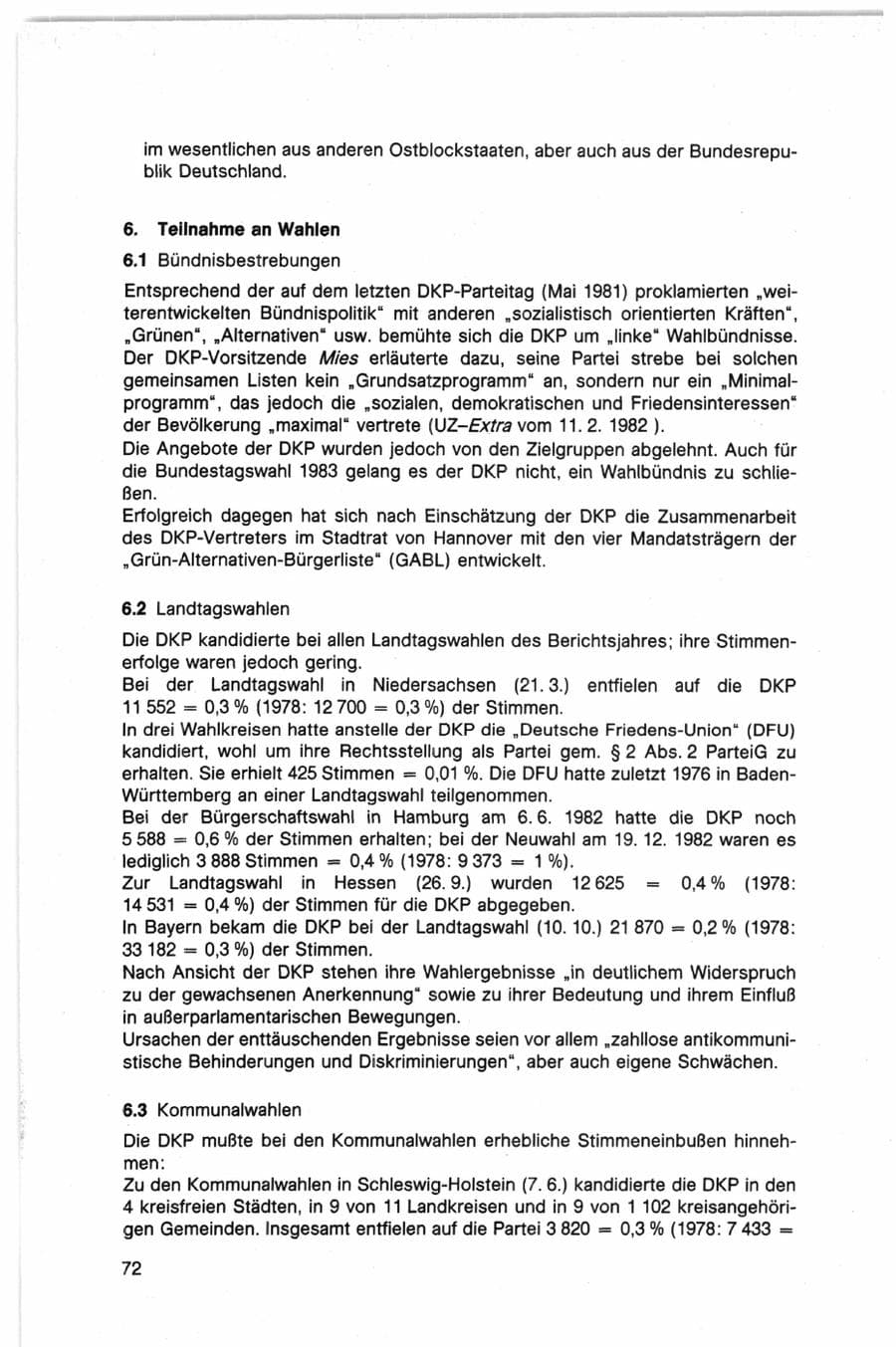 Seite 72 des Verfassungsschutzbericht 1982 Bund