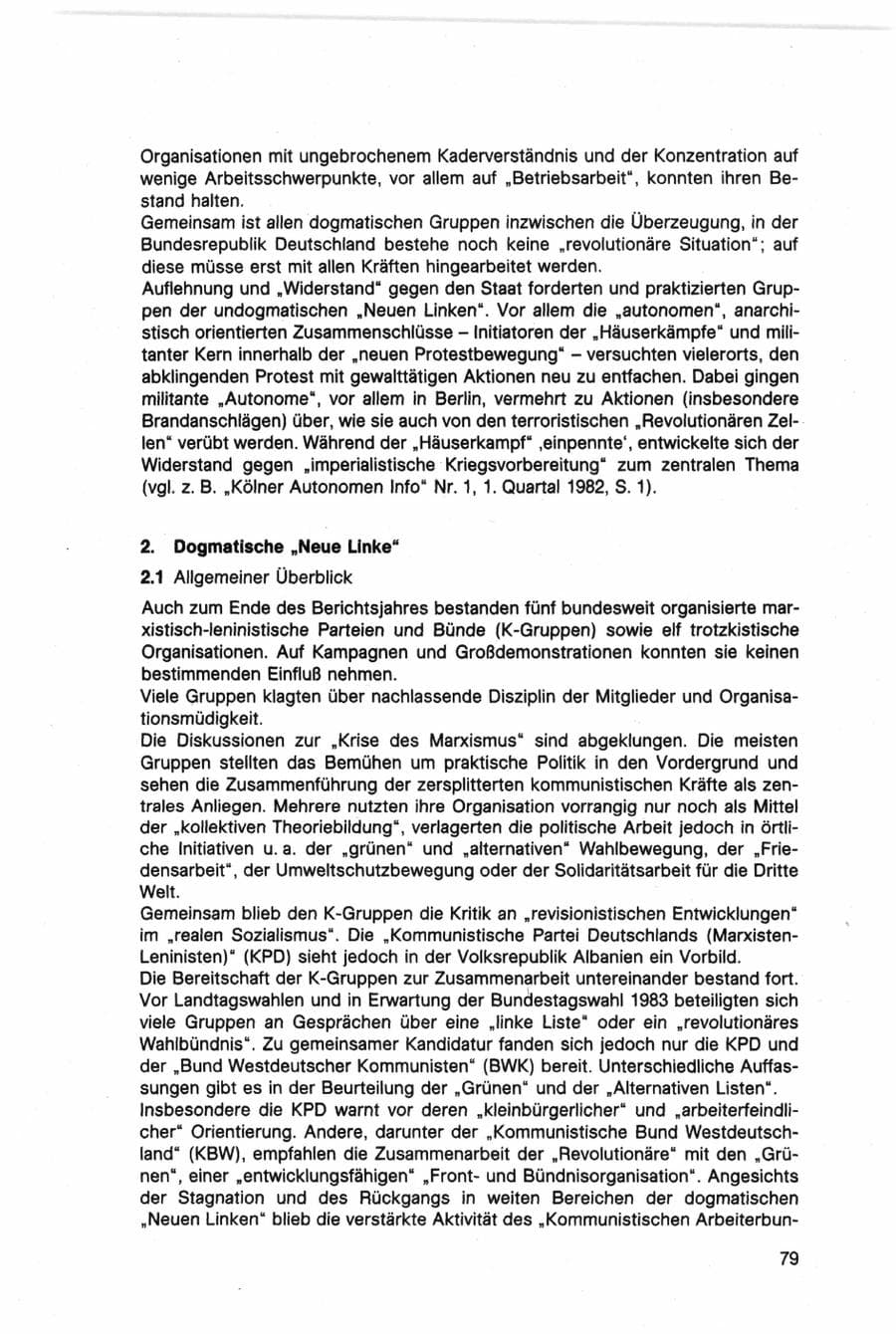 Seite 79 des Verfassungsschutzbericht 1982 Bund