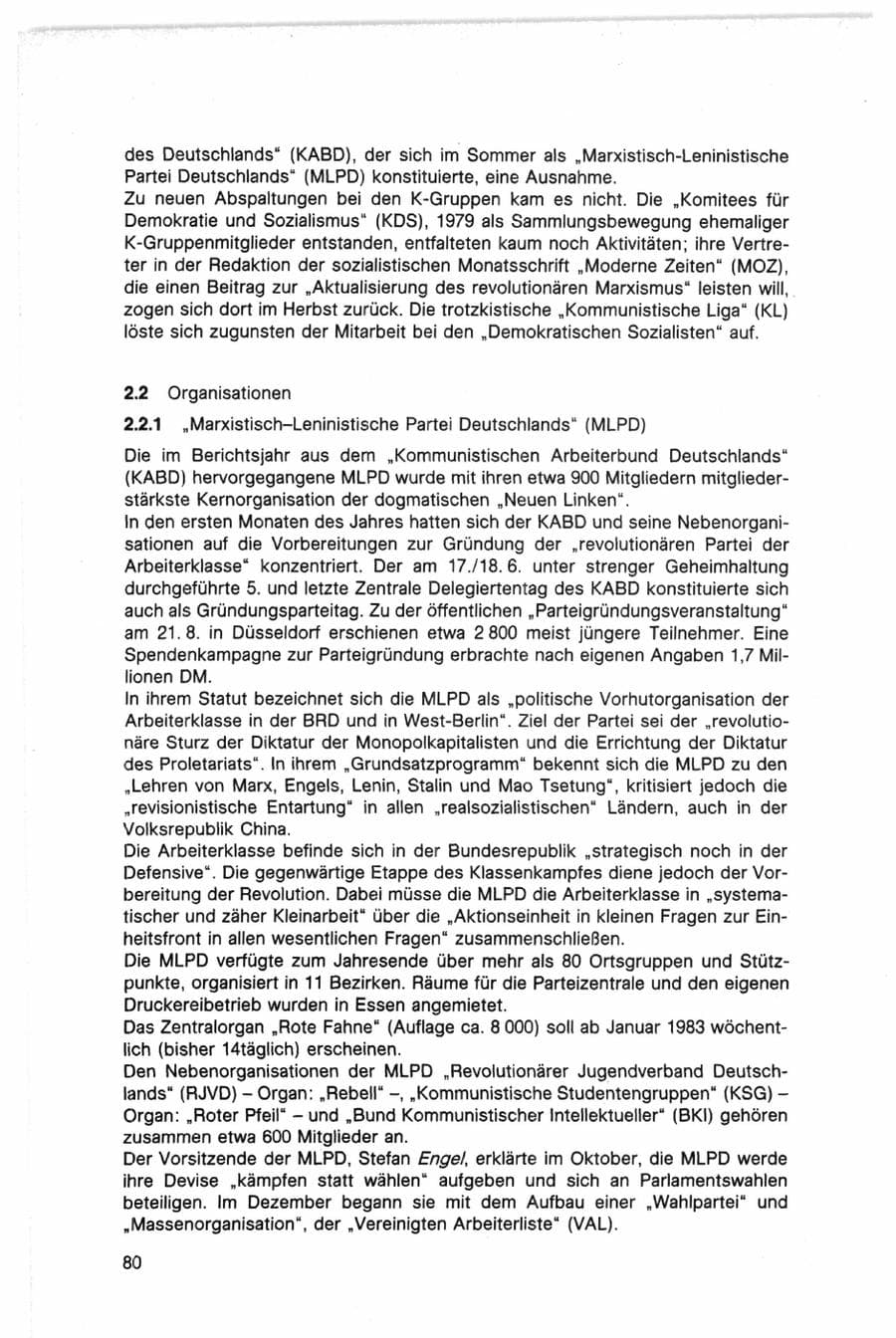 Seite 80 des Verfassungsschutzbericht 1982 Bund