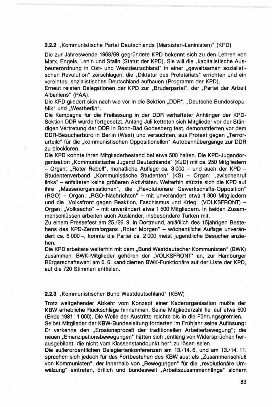 Seite 83 des Verfassungsschutzbericht 1982 Bund