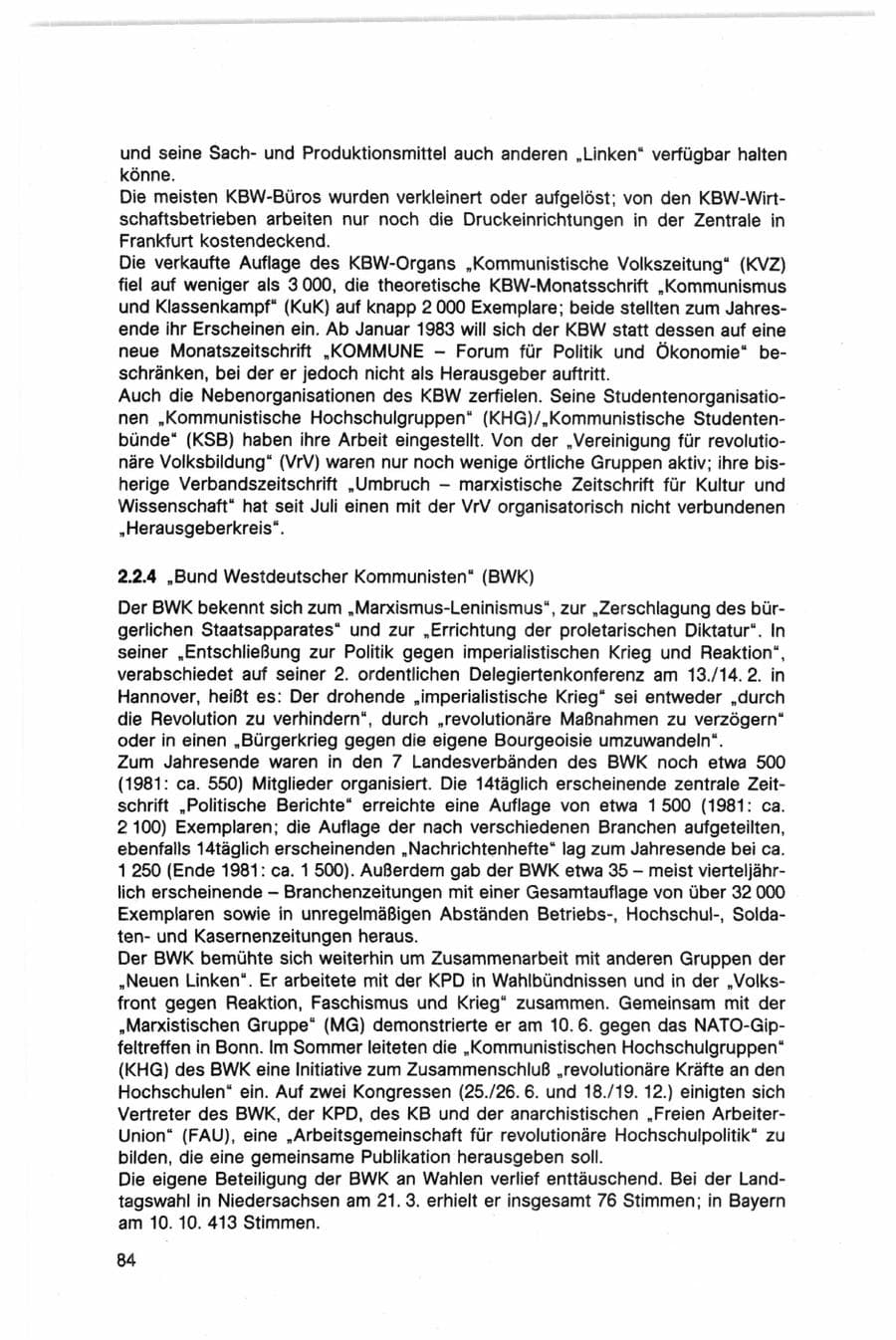 Seite 84 des Verfassungsschutzbericht 1982 Bund