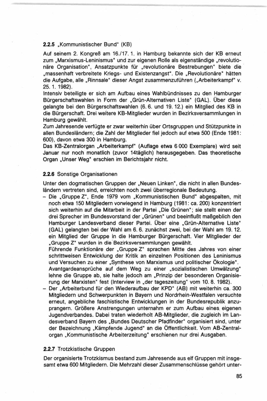 Seite 85 des Verfassungsschutzbericht 1982 Bund