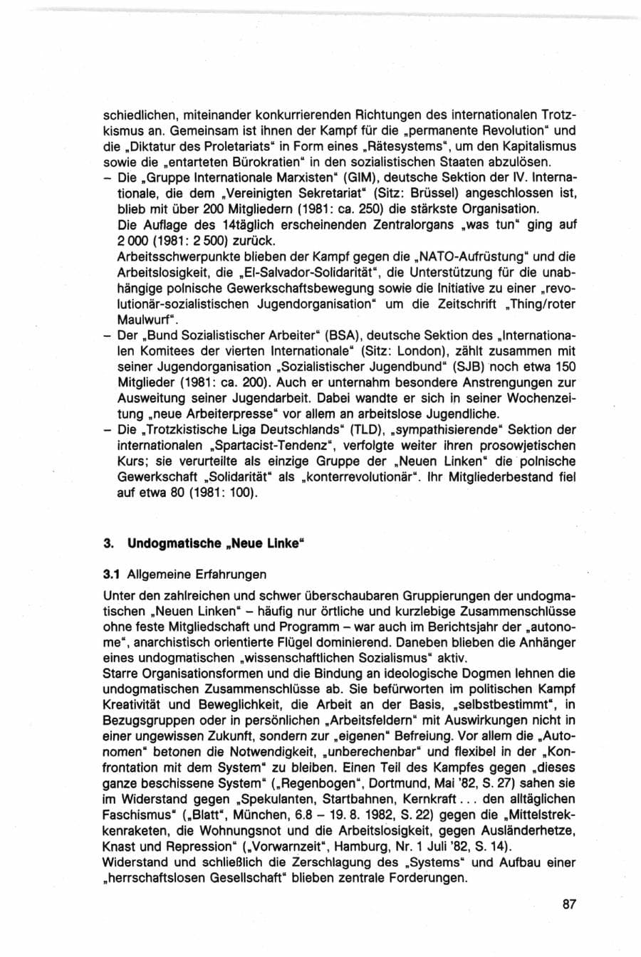 Seite 87 des Verfassungsschutzbericht 1982 Bund