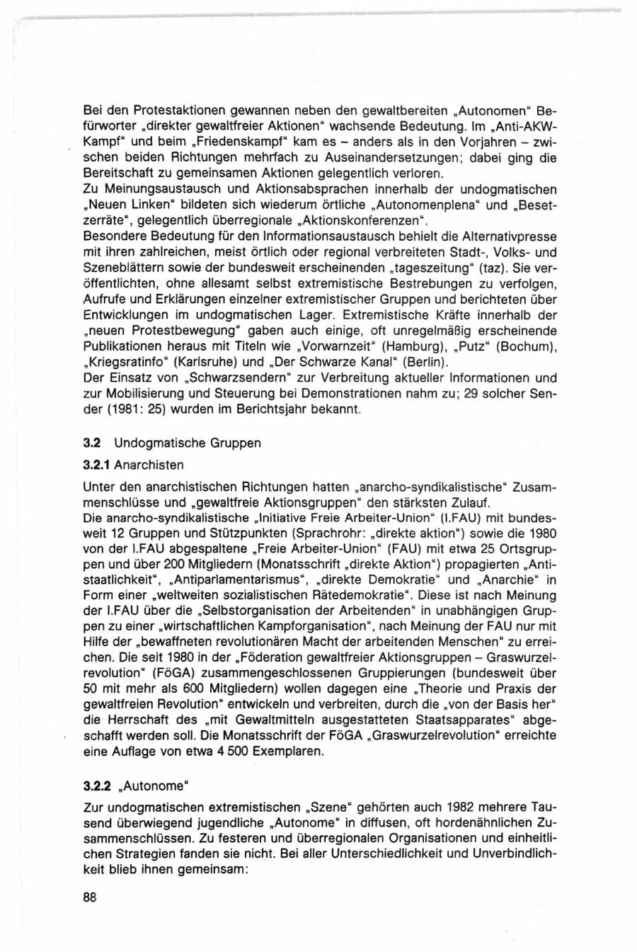 Seite 88 des Verfassungsschutzbericht 1982 Bund