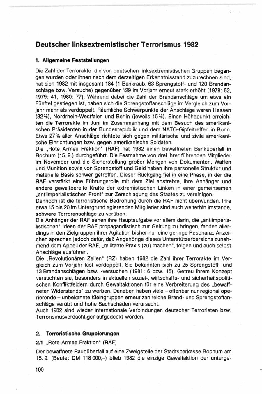 Seite 100 des Verfassungsschutzbericht 1982 Bund
