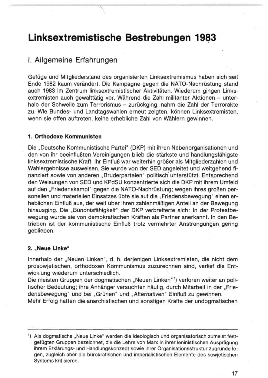 Seite 17 des Verfassungsschutzbericht 1983 Bund